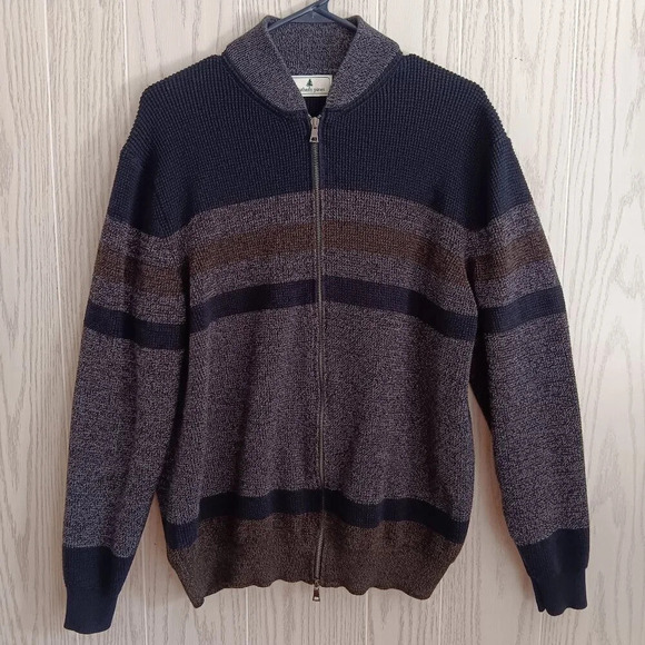 Southern Pines Sweater Full Zip Navy Gray Stripes Mens Size XL - Picture 1 of 8
